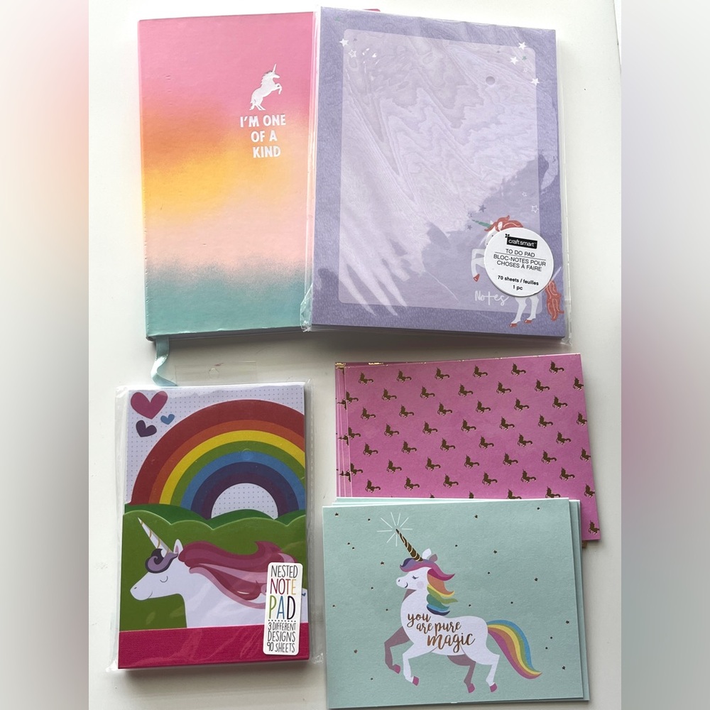Unicorn Themed Notebooks Notepads and Cards Set